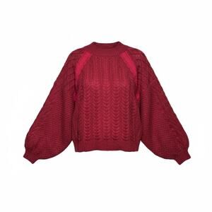 NWT Loverich Boutique Burgundy Cable Knit Lace Trim Sweater Size Small